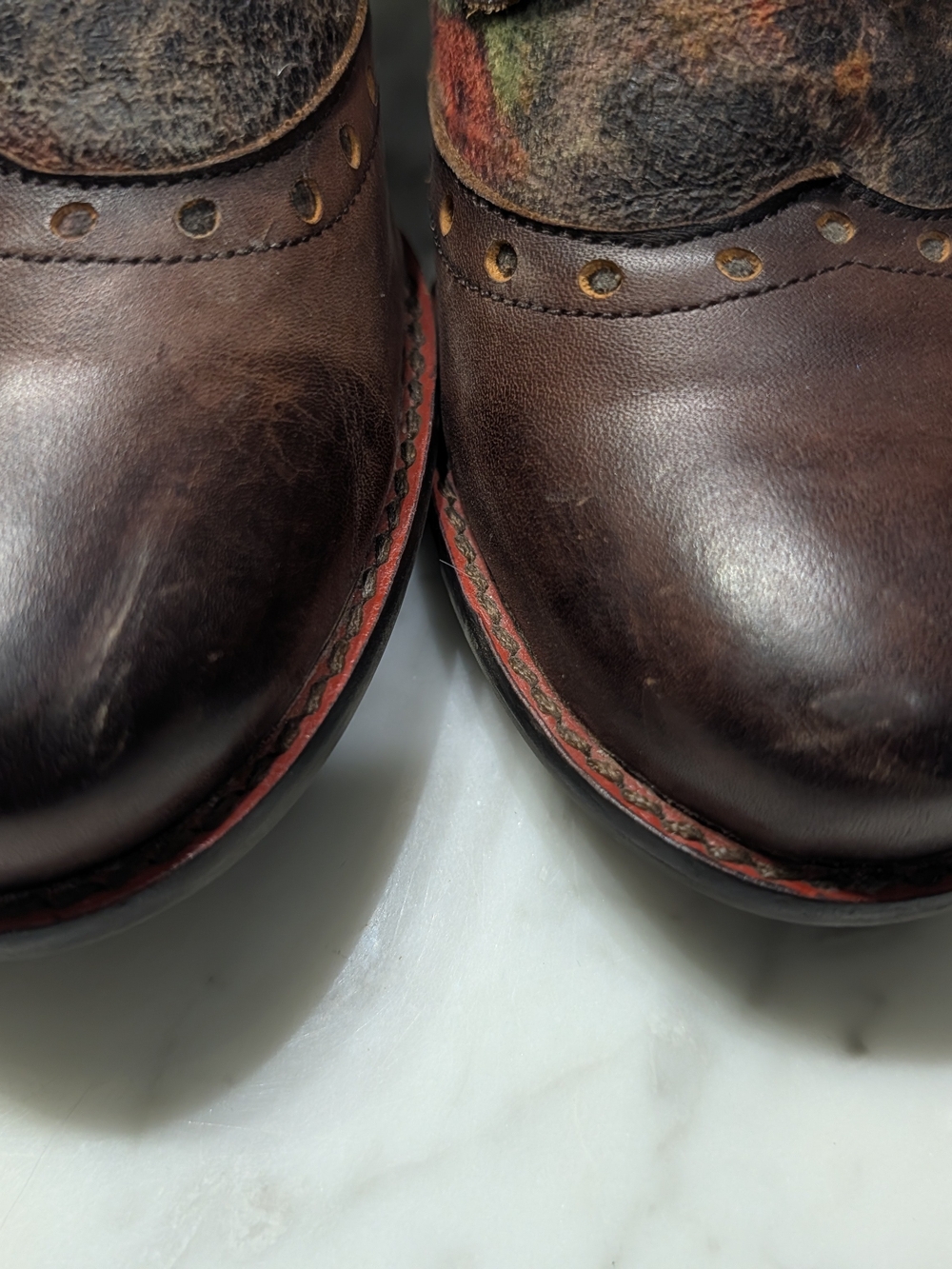 Women's Brown Leather Lace-Up Heeled Oxford with Rust Accent - Picture 4 of 5